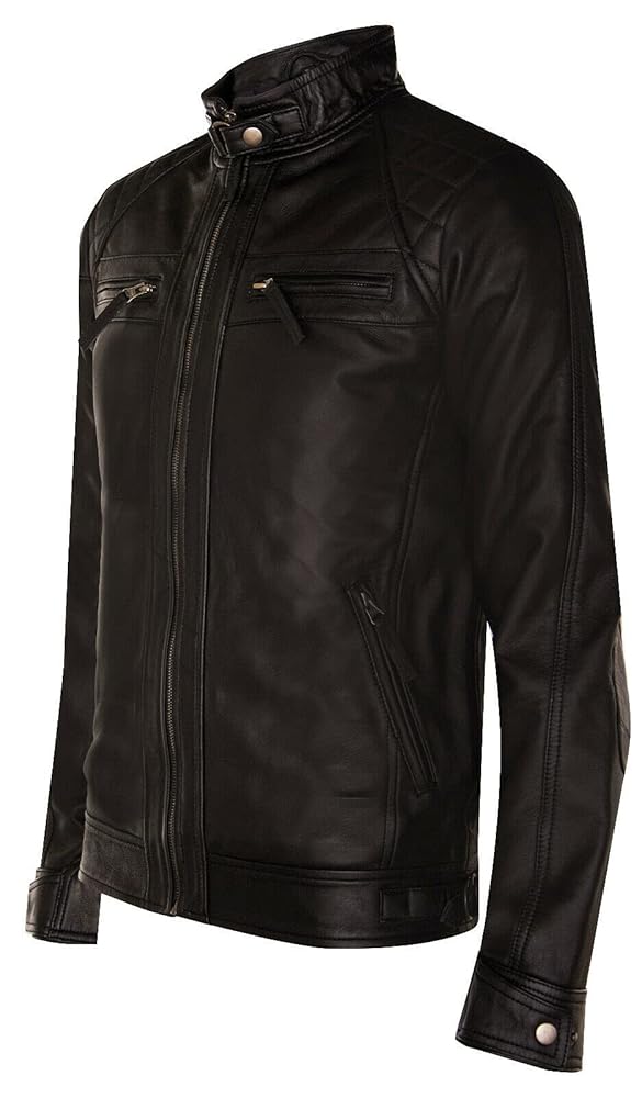 Men's Vintage Black Leather Retro Jacket Classic Racing